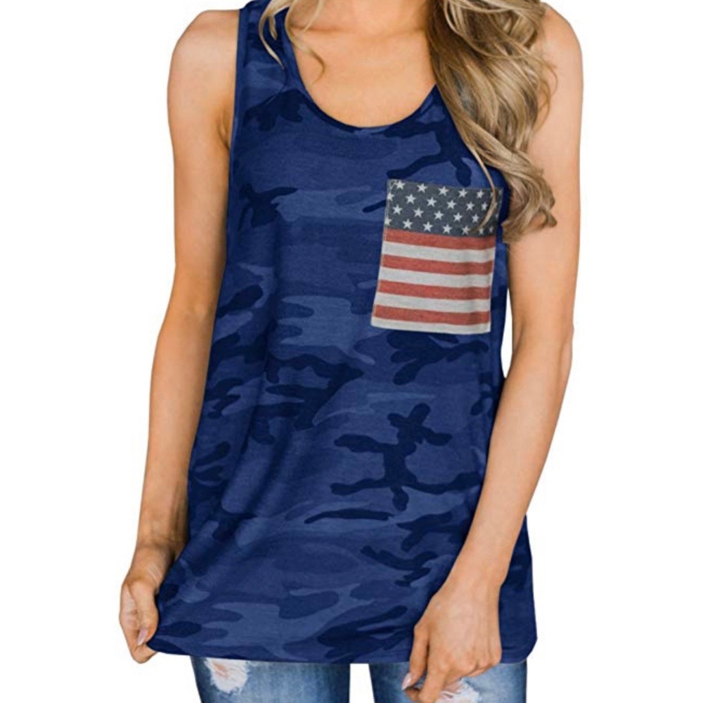 Blue Camo Racerback American Flag Tank Top Large